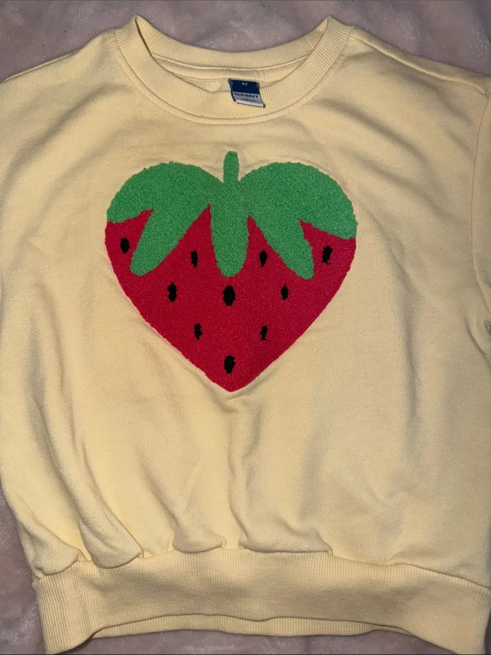 Kids Yellow Sweatshirt with Strawberry Graphic